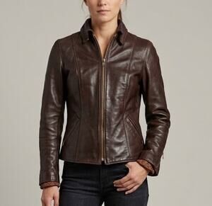 Vtg Walter Dyer Leather Jacket Womens Large Brown Moto Biker Quilted USA Made